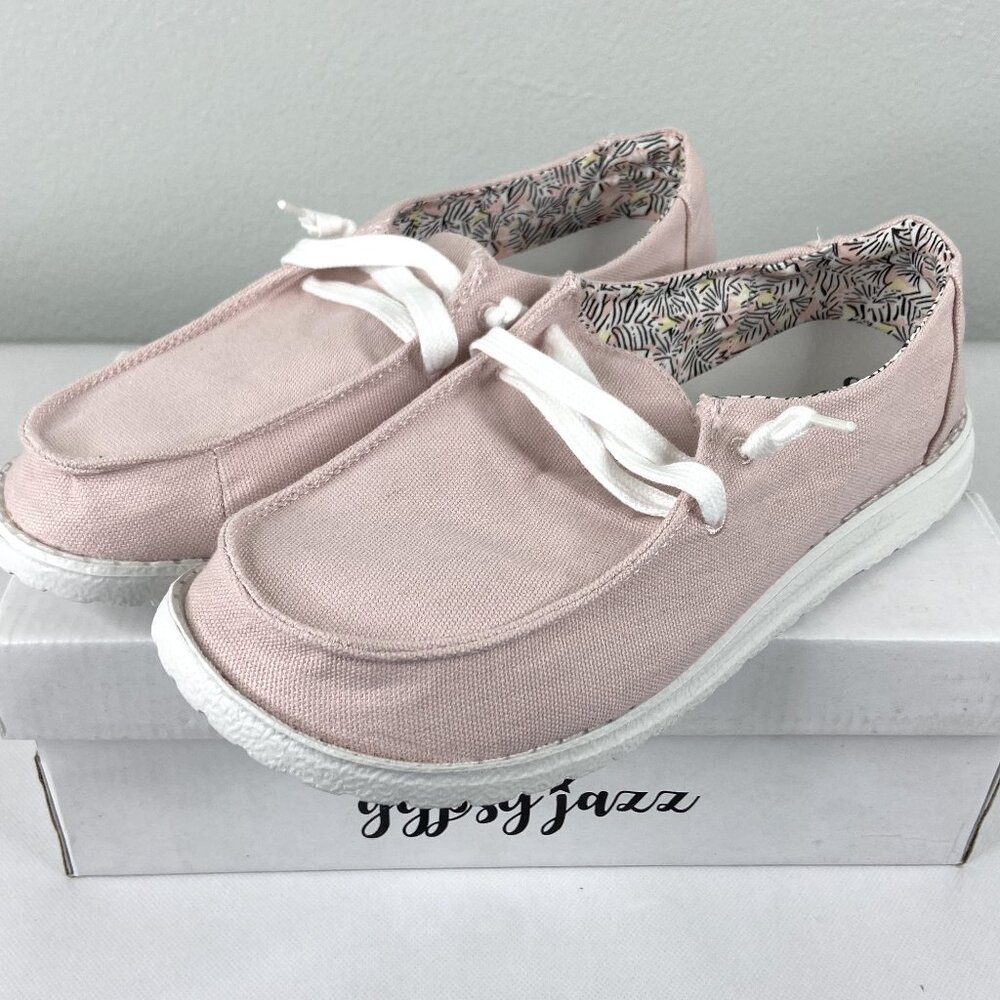 Gypsy Jazz Pink Canvas Slip-On Loafers size 7.5